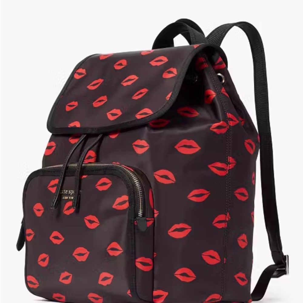 "SOLD" - Kate Spade Black and Red Lip Print Backpack - Picture 3 of 6